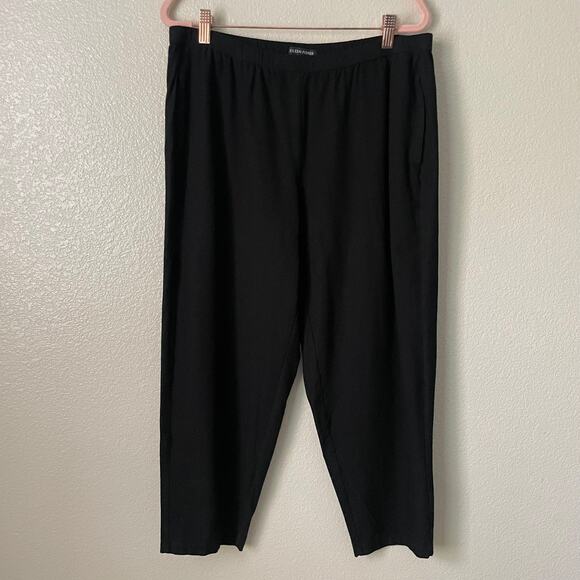 Eileen Fisher Pants Womens Large Black Washable Stretch Crepe High Rise Ankle - Picture 3 of 11